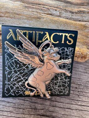 Artifacts Winged Cow Brooch Pin Bronze Tone Mythical Flying Animal 2”